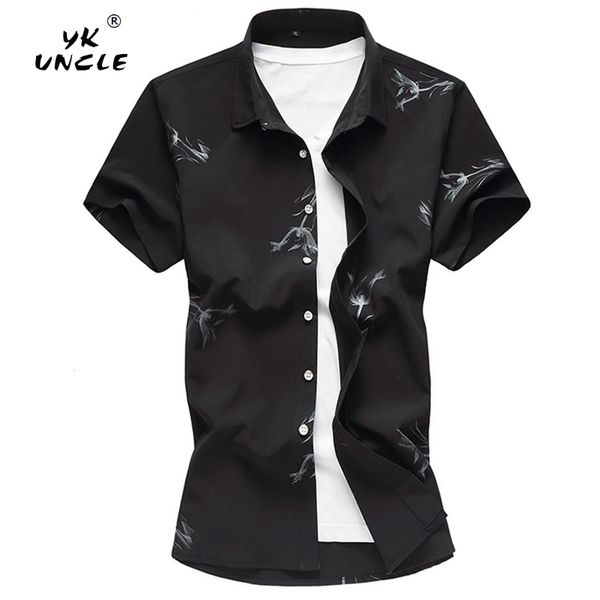 

yk uncle brand 2020 summer male fashion casual slim fit men shirt camisa short sleeve floral social -7xl shirts dress clothing, White;black