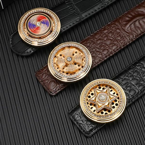 

2020 new fashion vortex rotate round buckle belt men genuine leather designer men belt smooth buckle leather, Black;brown