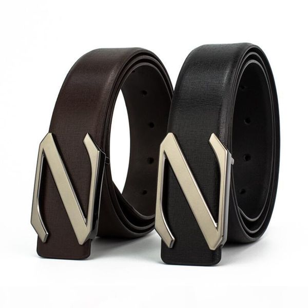 

men diamond z shaped needle buckle belts real leather metal waistband weddding strap for jeans ing, Black;brown