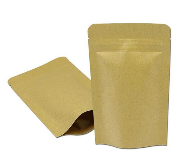 9 * 14 cm Doypack Kraft Paper Mylar Storage Bag Stand Up Carta Foglio di alluminio Pacchetto biscotto per tè Spedizione gratuita