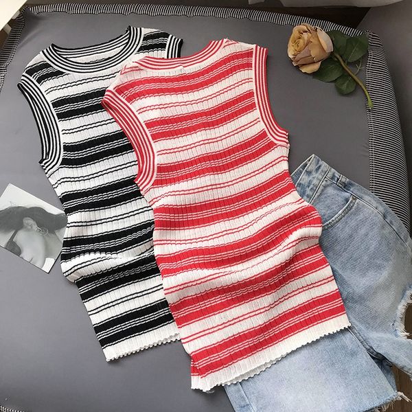 

striped women's vest slim summer korean hong kong style sleeveless round neck fashion wear vest casual wear new casual 8.1 8mgg7, White;black