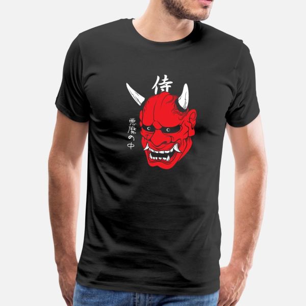 

japanese demon art face mask devil yokai harajuku t shirt men personalized 100% cotton crew neck male anti-wrinkle summer style shirt