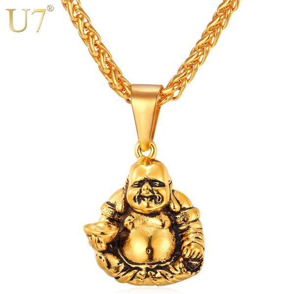 

u7 men women buddha necklace buddhism pilgrimage gift stainless steel maitreya religious jewelry head pendant necklace p756, Silver