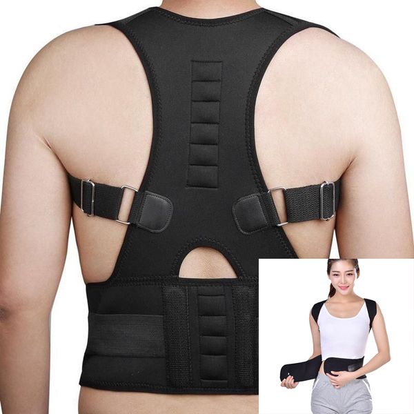 

male female adjustable back posture corrector spine back shoulder lumbar brace support belt posture correction, Black;blue