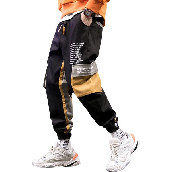 

men's pants 2021 men hip hop black cargo joggers sweatpants overalls ribbons streetwear harem fashions trousers