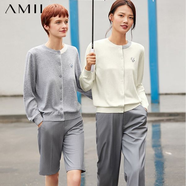 

amii minimalism autumn fashion women coat embroidery oneck women knitted coat causal single-breasted female 12020390, White