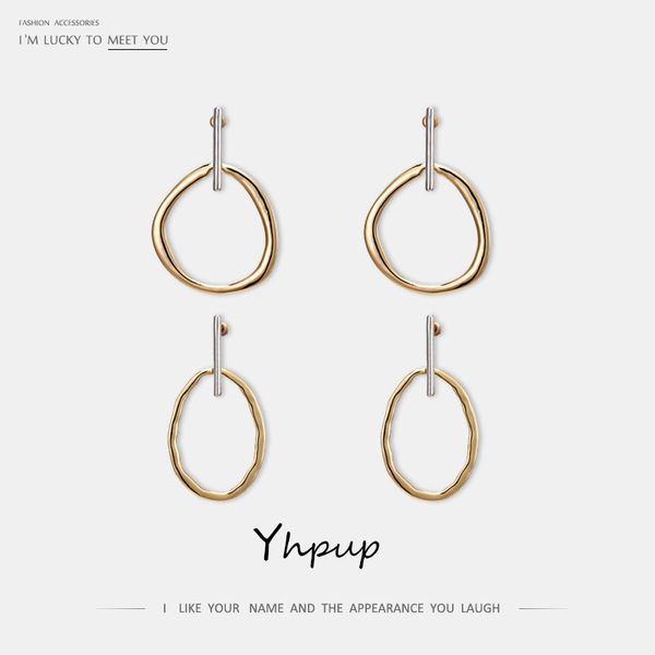 

yhpup trendy simple design hollow geometric dangle earrings circle gold earrings oorbellen for women party jewelry accessories, Silver