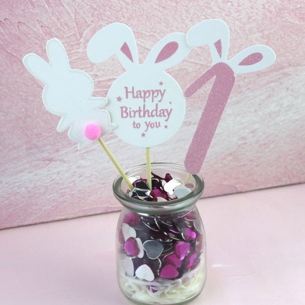 

cute fur crystal rabbit happy birthday baby one year crystal ball cake ball cake decorative flag insert xnqvg