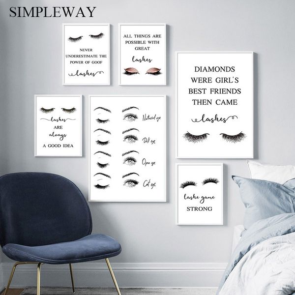 

modern eyelashes fashion canvas poster quotes black white print makeup salon wall art picture painting nordic girls room decor
