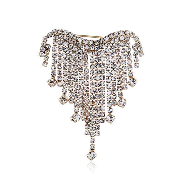 

crystal rhinestone tassel brooches retro baroque flash hip hop sweater coat lapel pins jewelry luxury women clothes accessories, Gray