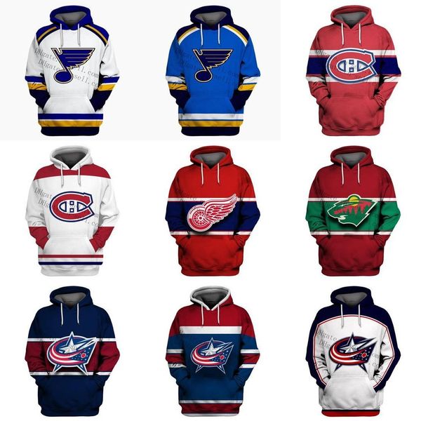 

mens womens youth detroit red wings st. blues montreal canadiens columbus blue jackets minnesota wild embroidery hoodies jerseys any name, Black;red