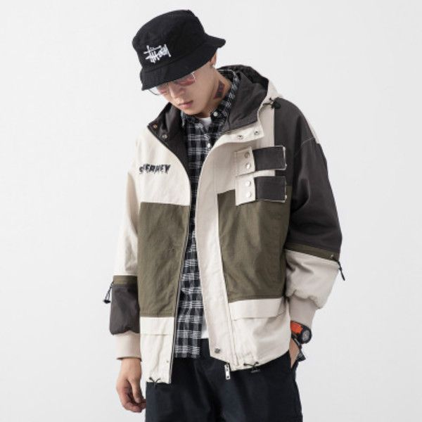 

fashion jackets for mens 2020 autumn winter casual contrast color coat mens sport hiphop style streetwear outerwear, Black;brown