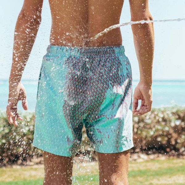 

color-changing beach shorts men quick dry swimwear beach pants warm color discoloration shorts swimming surfing board, White;black