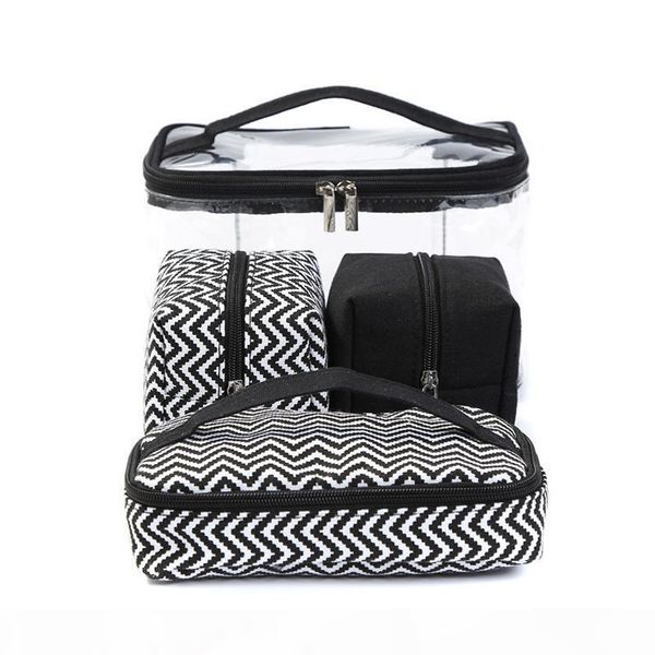 

multi-function cosmetic bag transparent pvc portable combined four piece suit wash bags travelling handbag receive canvas bag
