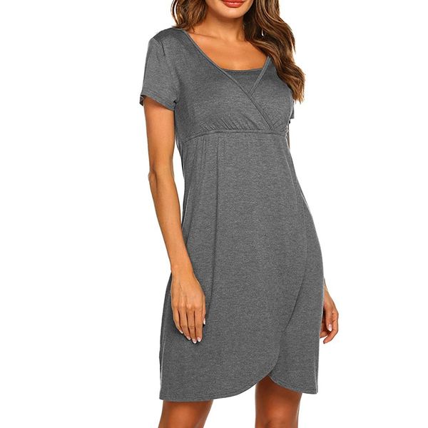 

women maternity dress breastfeeding skirt pregnant nursing short sleeve skirt nightdress, White