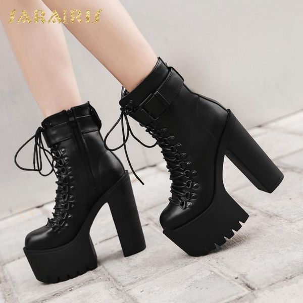 

sarairis новые поступления высокого качества ботильоны женские туфли коренастый высокие каблуки платформы zip up весна осень сапоги женские, Black