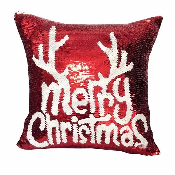 

cushion/decorative pillow magical shining christmas deer snowflake cushion cover with sequins throw case for seat car 40x40cm gift