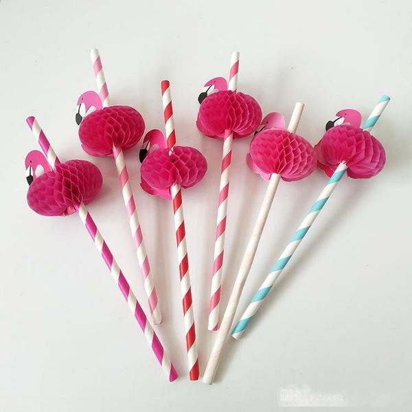 

flamingo paper straws disposable honeycomb suckers cartoon bird straw stripe paper sucker for drinking cocktail juice party wedding decor