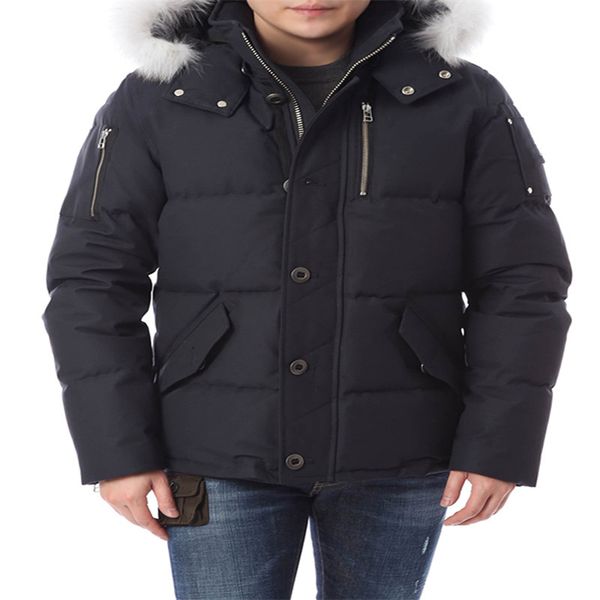 

3q jacket for men's cold winter down coat hooded with real fox fur collar arm with 925silver, Black