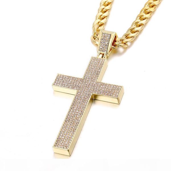 

wholesale hop cross pendant for men iced out chain full shining crystal fashion charm necklace stainless steel titanium necklaces, Silver