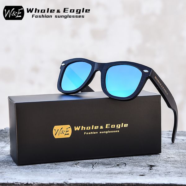 

whale&eagle polarized sunglasses bamboo wood fashion sun glasses for men women blue cool coated lens handmade brand uv400, White;black
