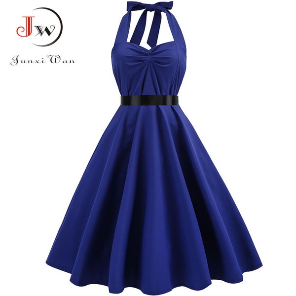 

women nightclub dress summer vintage halter party dresses elegant cocktail blackless a-line blue black dress plus size, Black;gray