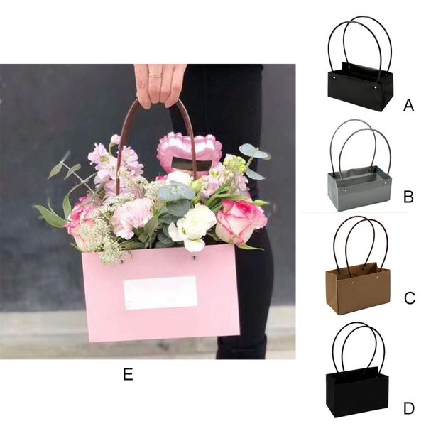 

pvc flowers carry bag kraft paper bags rectangular flower box with handle waterproof bouquet florist rose party handbag decor