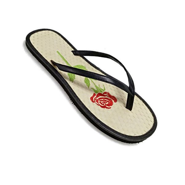 

fashion people word procrastinates female electricity embroider flower lovers sandals flip-flops eva green grass mats, Black