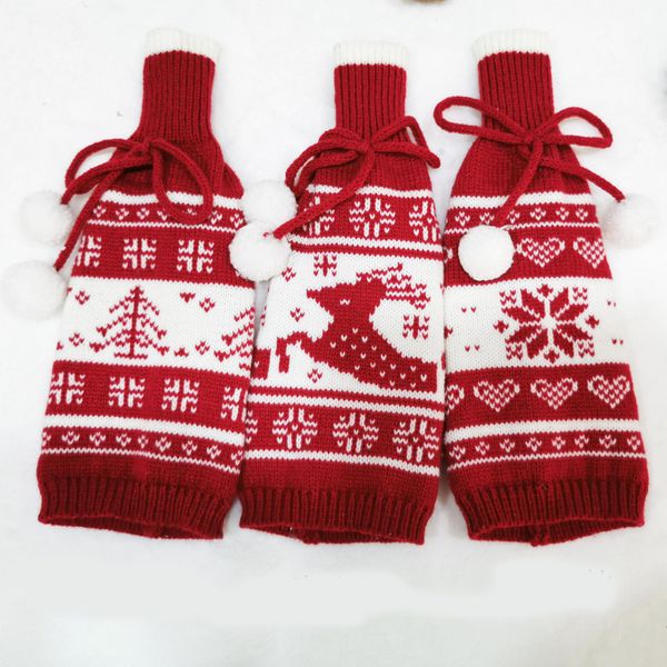 

2020 new christmas ornaments christmas tree elk snowflake creative knitted christmas wine bottle set decoration 29cm*11cm with ship