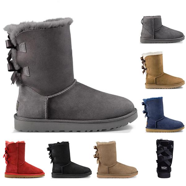 

australia women classic snow boots ankle short bow fur boot for winter black chestnut pink fashion girl shoes with socks good quality