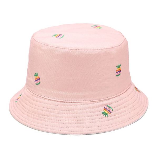 

women tropical bucket hat rainbow pineapple embroidery reversible fisherman cap high quality, Blue;gray