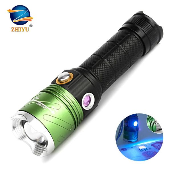 

flashlights torches zhiyu most powerful focusing outdoor camping rechargeable violet detector led torch use /18650 battery uv lamp