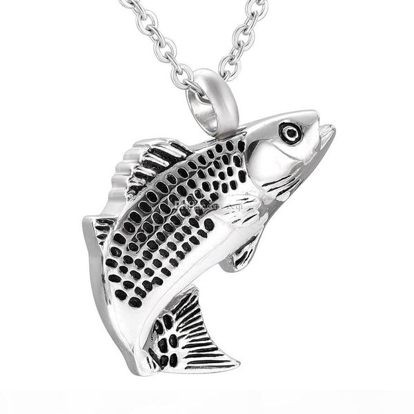 

fish memorial necklace stainless steel pet human ashes keepsake charm pendant necklace fisher cremation ash urn necklace wholesale price, Silver