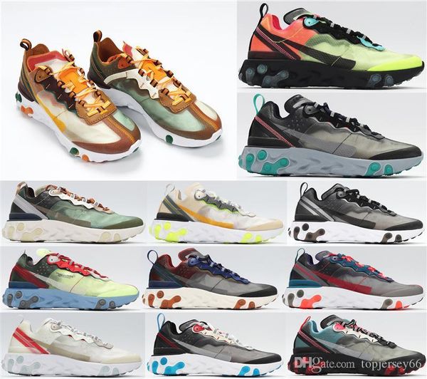 

react element 87 x undercover 55 mens running shoes tour yellow camo olive men women triple black white taped seams trainers sports sneakers, White;red