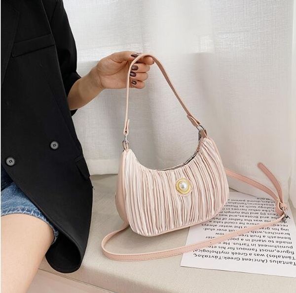 

fashion pleated women underarm bag lady shoulder bags baguette handbags small summer bag