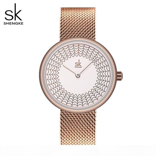 

shengke gold watch women watches ladies creative steel women's meshband watches female clock relogio feminino montre femme, Slivery;brown