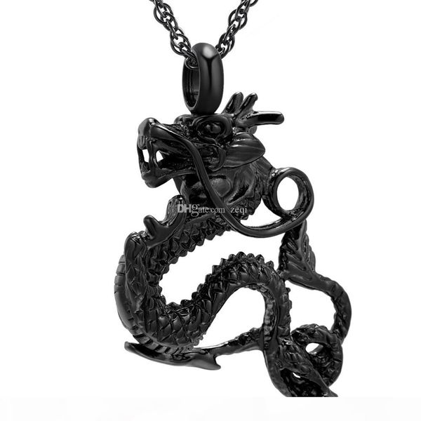 

cremation jewelry stainless memorial dragon locket pendant ash necklace rose gold black keepsake urns for man, Silver