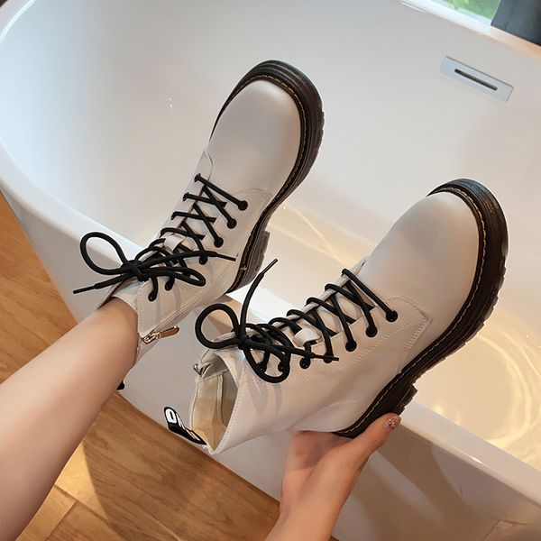 

woman flat boots white shoes mid-calf booties women boots-women luxury designer round toe low lolita short ladies mid calf, Black