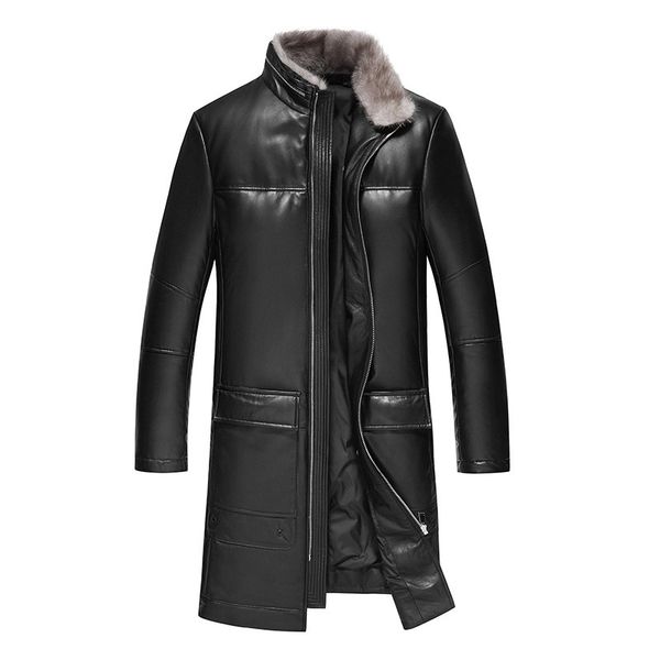 

men's genuine leather jacket winter jacket men collar long coat mens sheepskin down jackets mg-1831052 my1466, Black
