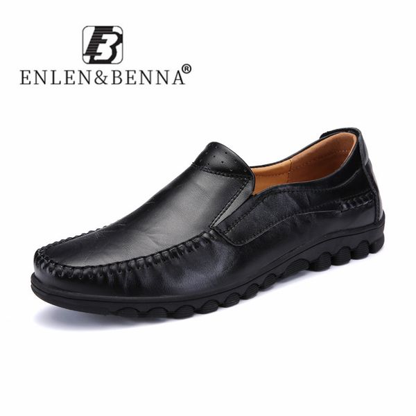 

new men genuine leather shoes casual moccasin loafers slip on shoes men leather handmade fashion walk footwear big size 46, Black