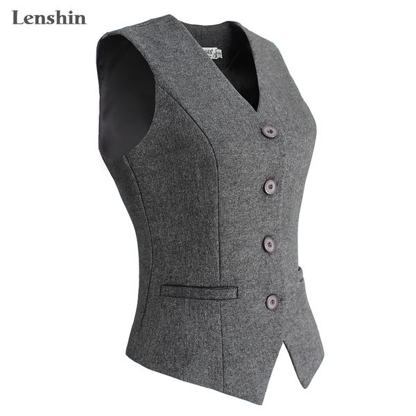 

lenshin women elegant waistcoat vest gilet v-neck business career ladies office formal work wear outerwear, Black;white