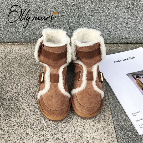 

ollymurs new fashion style black women ankle boots round toe buckle strap women winter warm flat boots shoes woman