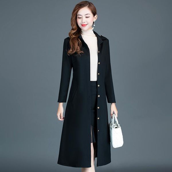 

women's trench coats 2021 spring plus size long coat women casual thin windbreaker overcoat female slim outwear, Tan;black