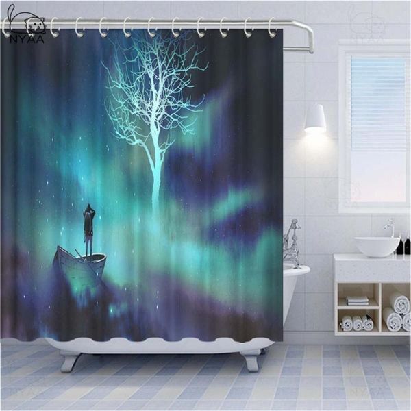 

shower curtains starry sky stars tree reflection fabric curtain set bathroom decor