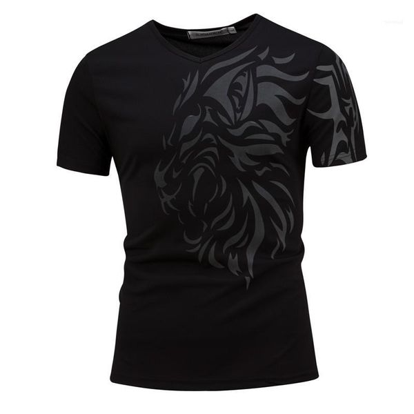 

sleeve mens designer tees casual males clothing lion print mens designer tshirts fashion slim panelled short, White;black