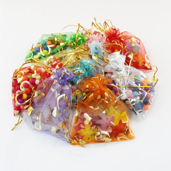 

100pcs/lot love heart organza bag christmas wedding voile gift bag jewelry packing drawstring pouch decoration storage, Pink;blue