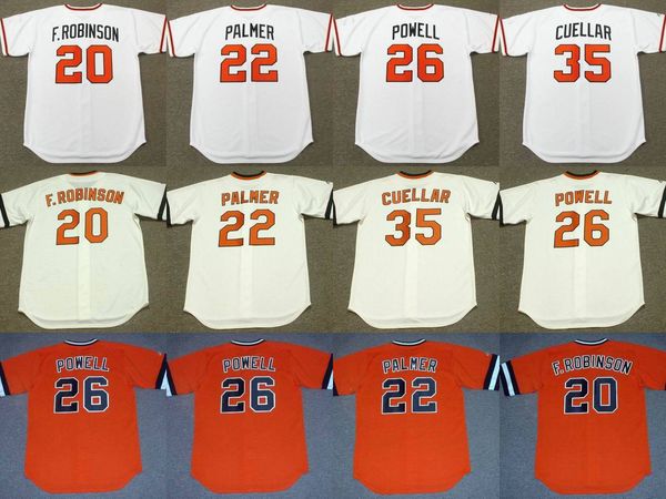 

baltimores 26 boog powell 35 mike cuellar 20 frank robinson 22 jim palmer throwback baseball jersey, Black