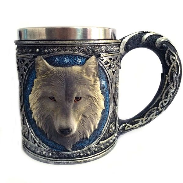 

tea drinking cup mug goblet stainless steel lining vivid coffee cartoon 3d wolf