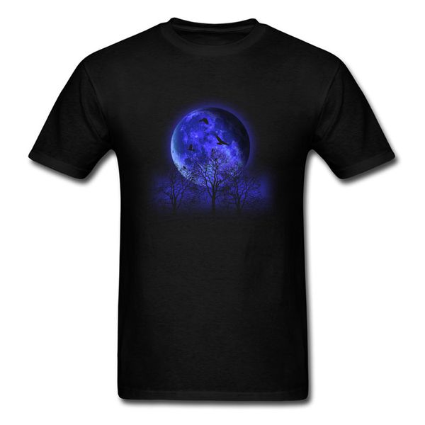 

secret gathering new blue moon печати мужчин черный майка с коротким рукавом мультфильм лес ворон хэллоуин топ футболка прохладный