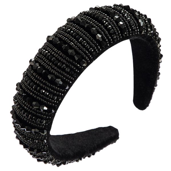 

hair accessories 2021 delicate baroque black crystal thick sponge headband for woman luxury rice beads band bridal wedding